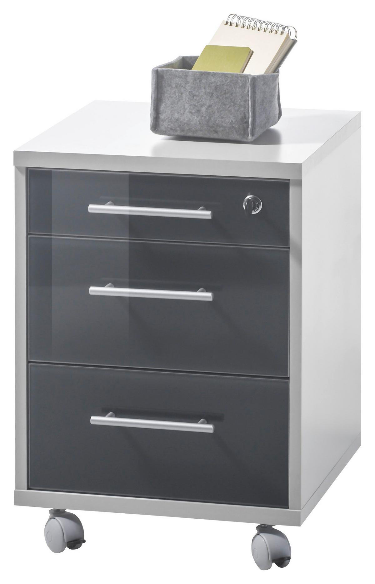 Rollcontainer Hellgrau / Glas Graphit Office Lux 40x56x40 cm - Hellgrau/Graphitfarben, Design, Glas/Holzwerkstoff (40/56/40cm) - MID.YOU