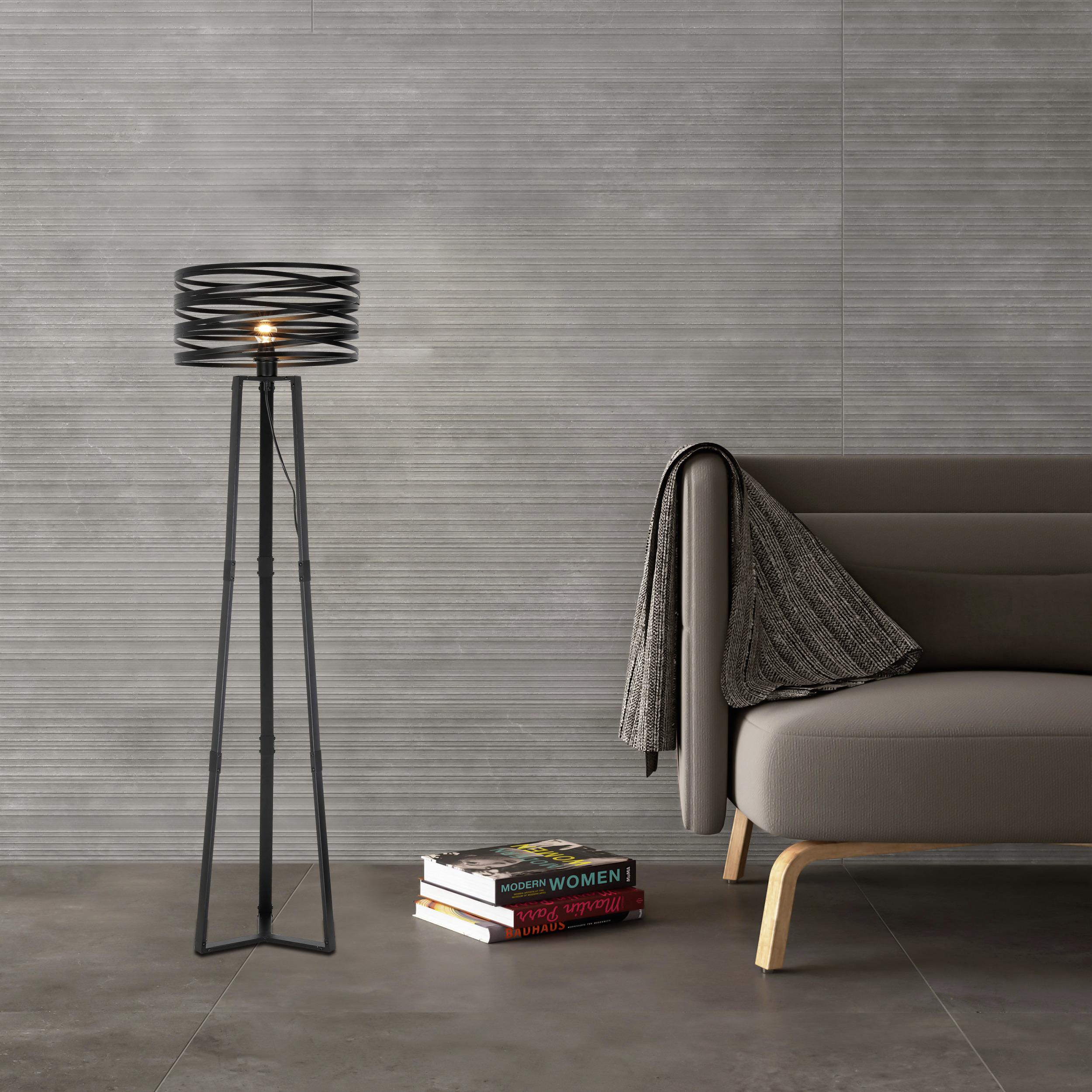 Stehlampe Lilien Schwarz mit Fußschalter Modern - Schwarz, ROMANTIK / LANDHAUS, Metall (40/160cm) - James Wood