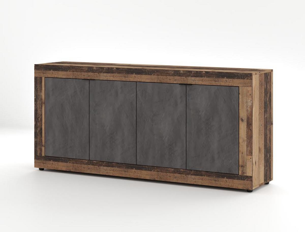 Sideboard 180cm Lunea Graphitfarben - Alteiche/Schwarz, Design, Holzwerkstoff (180/86/42cm) - MID.YOU