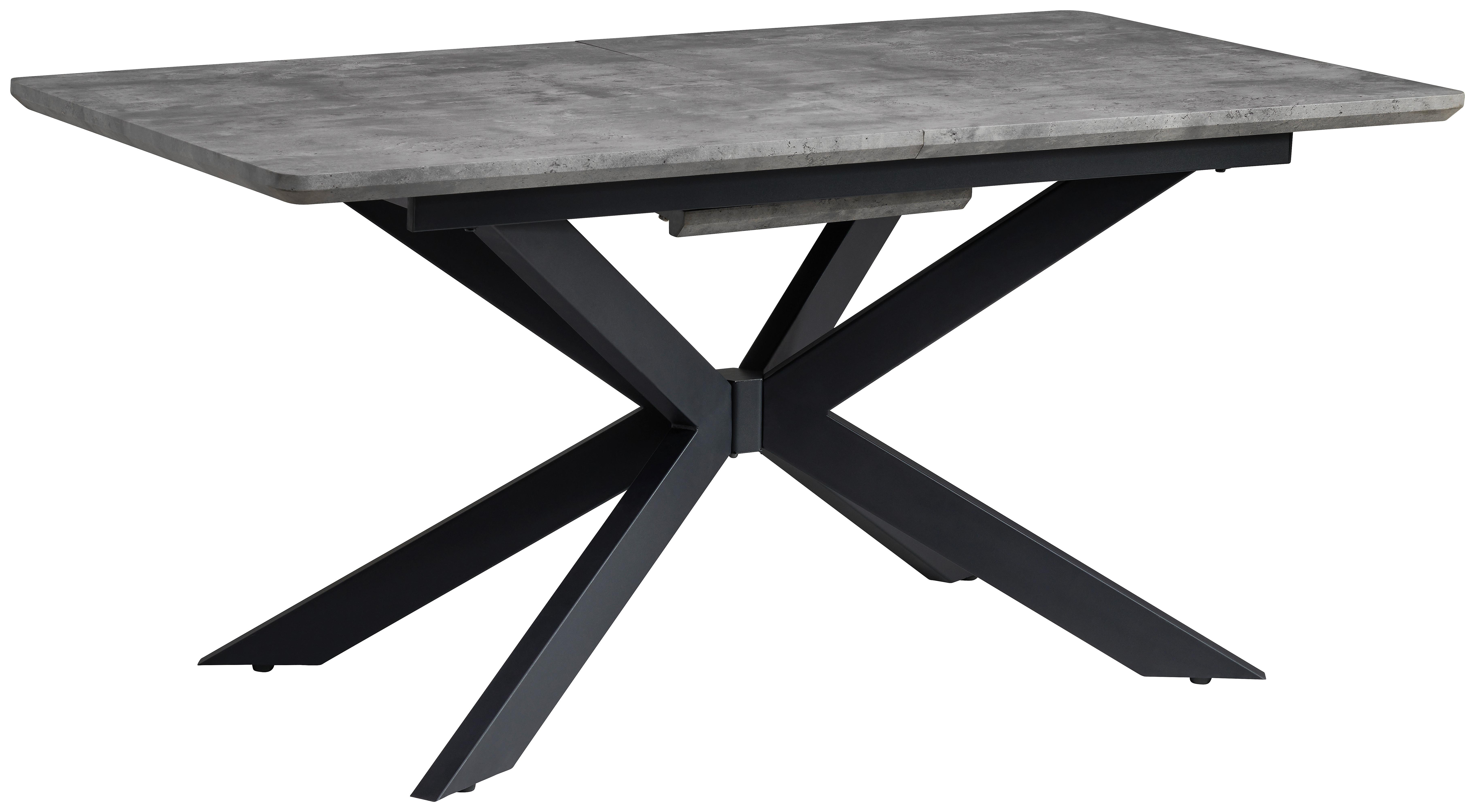 Ausziehtisch Leif 160 Az Mdf Betonoptik, B: 160-200 cm - Schwarz/Grau, KONVENTIONELL, Holzwerkstoff/Metall (160-200/76/90cm) - MID.YOU