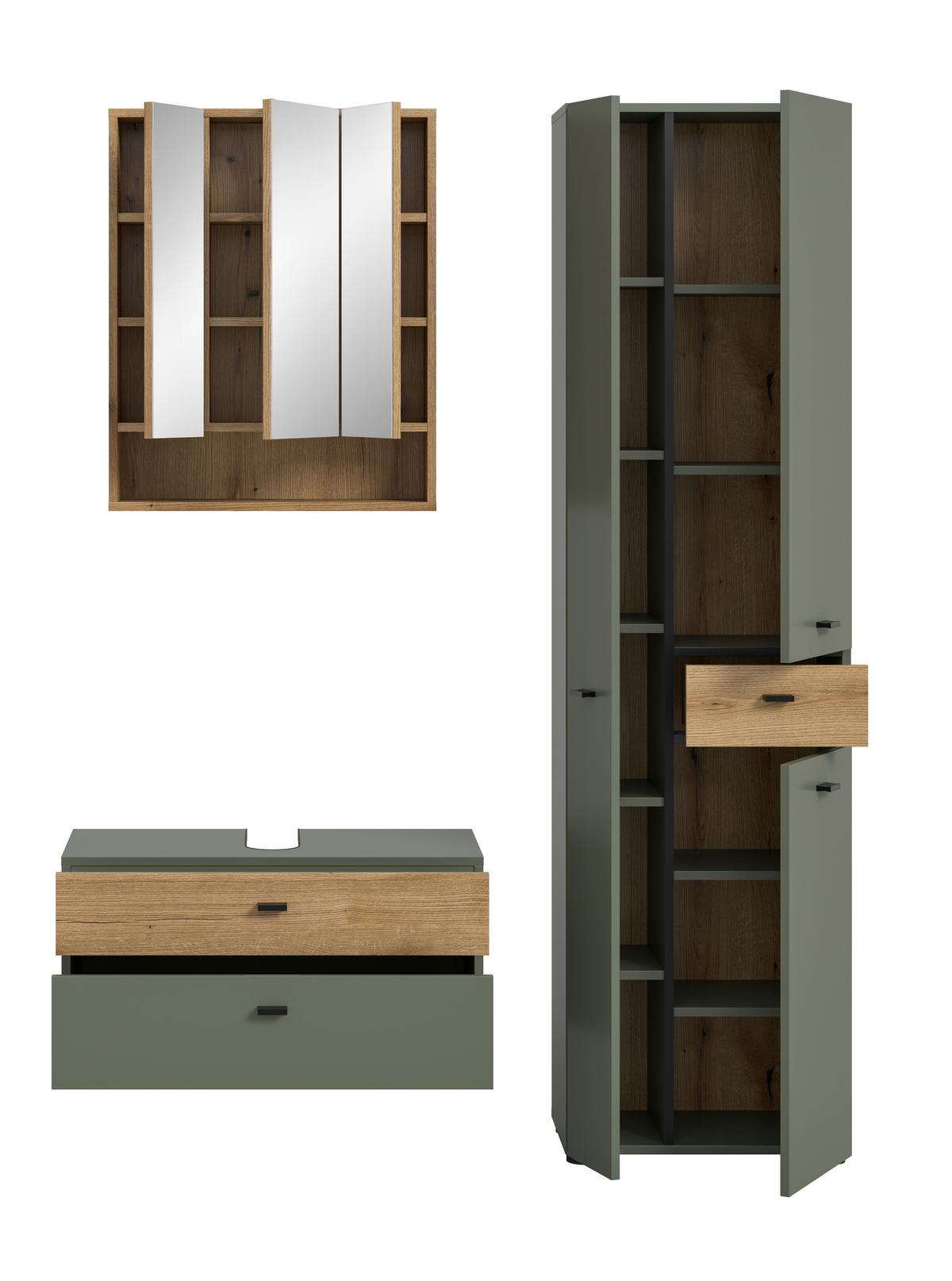 Badezimmer Aqua Grün/Eichefarben B: 126cm - Eichefarben/Schwarz, Trend, Glas/Holzwerkstoff (126cm) - MID.YOU