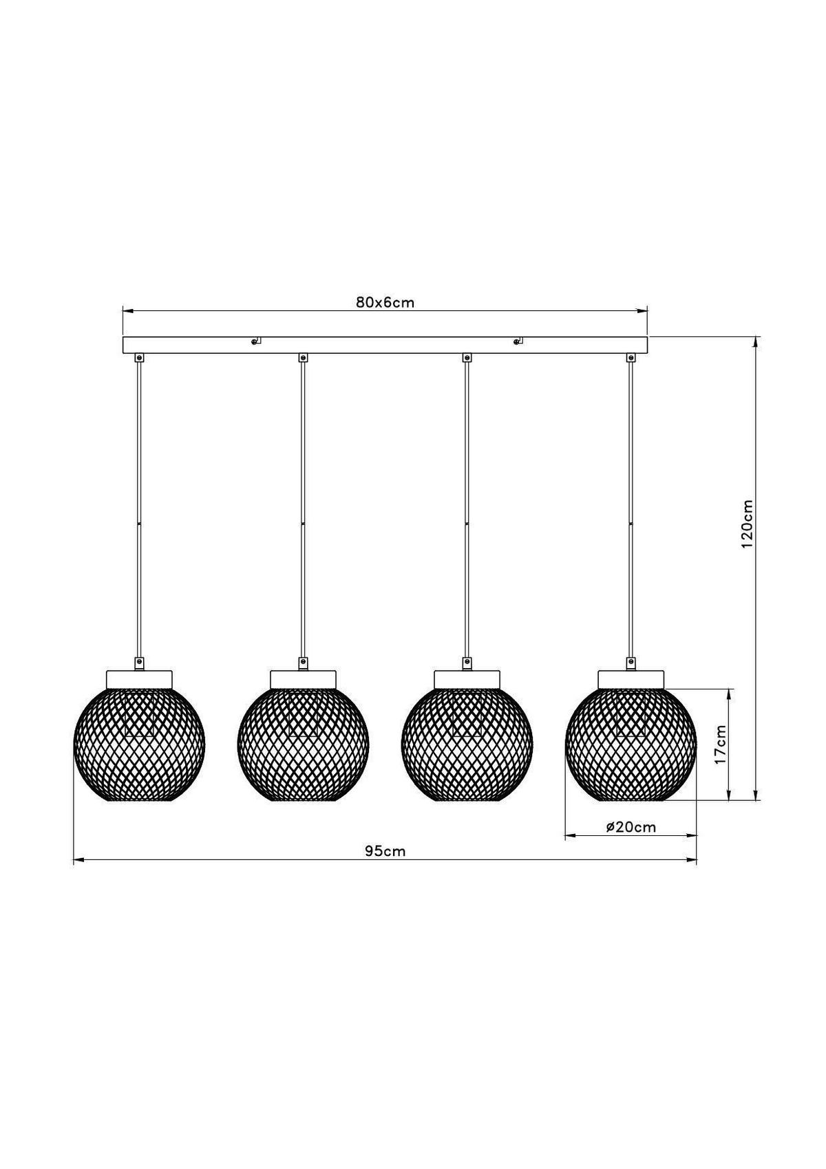 Hängeleuchte H: 120 Cm 4-Flammig, Braun/schwarz - Schwarz/Braun, Basics, Holz/Metall (95/20/120cm) - Globo