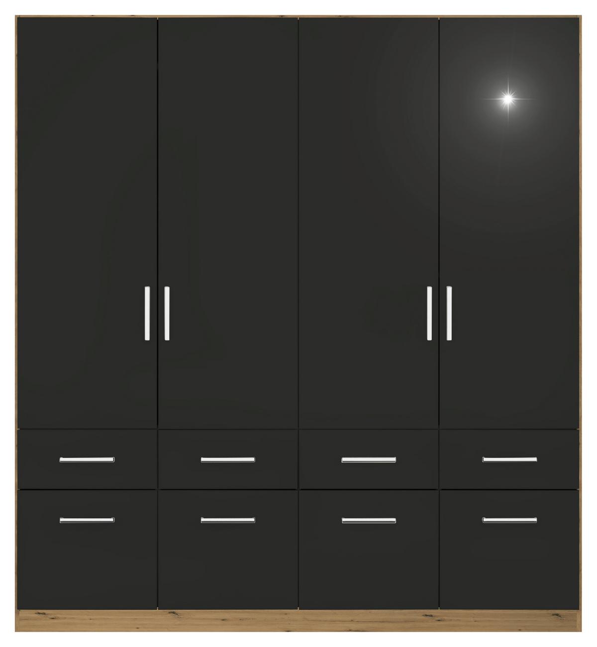 Drehtürenschrank Berlin Eiche Artisan/grau B: 181 Cm - Eiche Artisan/Grau, MODERN, Holzwerkstoff (181/197/54cm) - Rauch Möbel