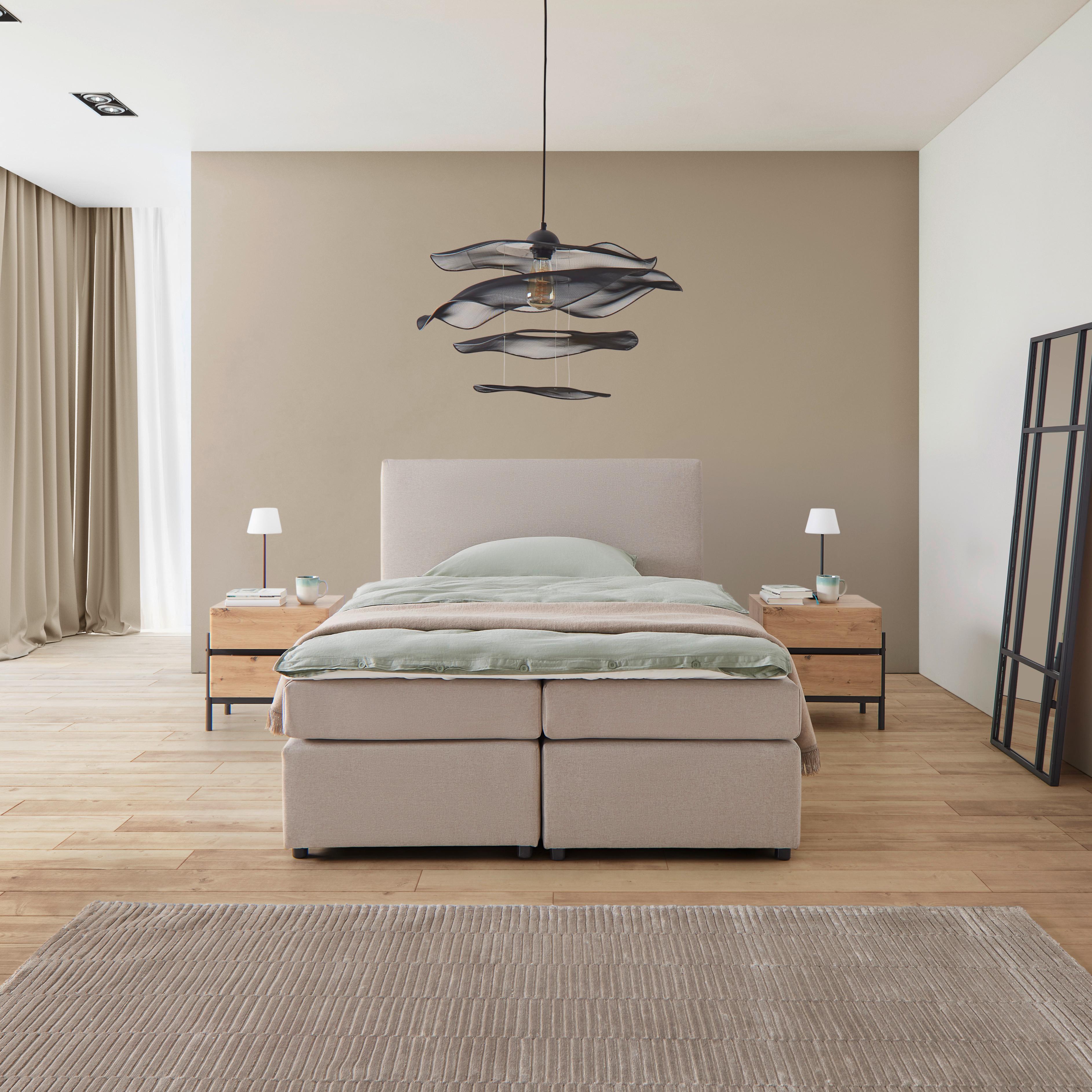 Boxpringová posteľ s toperom, 140x200 cm, béžová - čierna/béžová, Modern, drevo/textil (140/200cm) - Bessagi Home