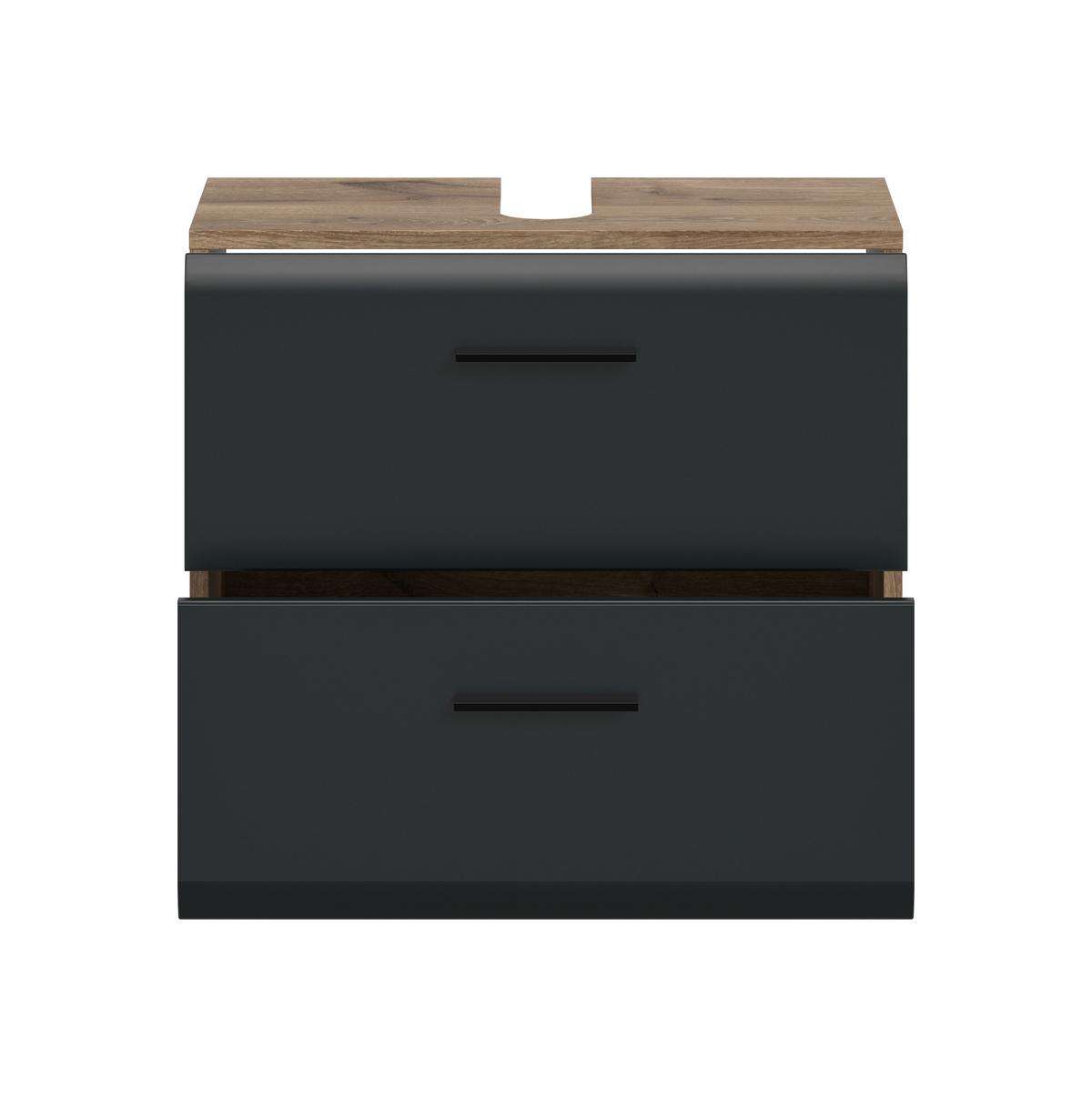 Waschbeckenunterschrank Ice Schwarz/Eiche Dekor B: 60cm - Eiche dunkel/Schwarz, Trend, Holzwerkstoff (60/58/30cm) - MID.YOU