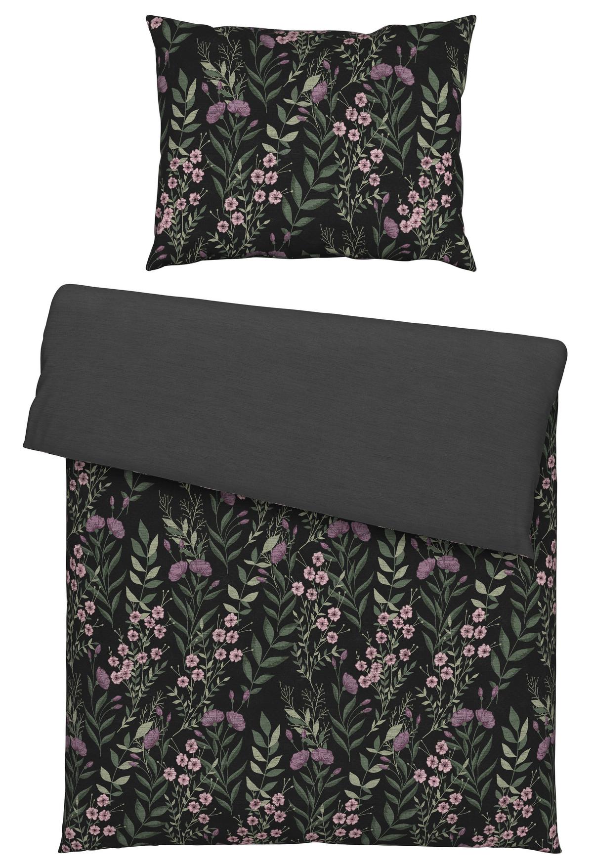 Satin Bettwäsche 140 X 200 cm Olivia Anthrazit Blumen - Anthrazit, ROMANTIK / LANDHAUS, Textil (140/200cm) - James Wood