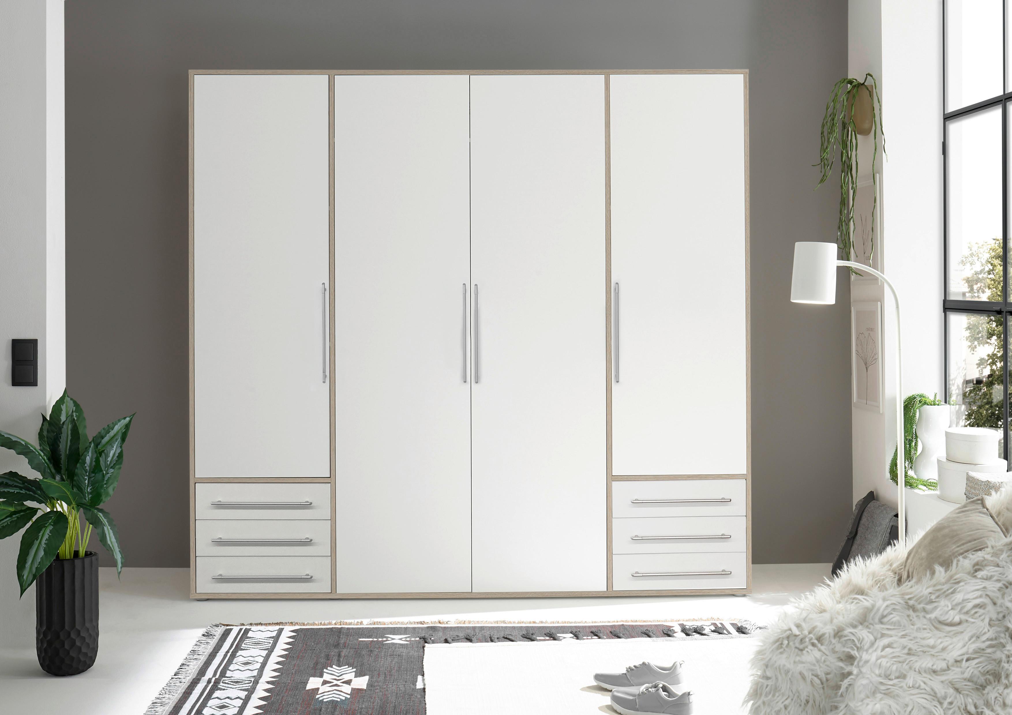 Drehtürenschrank Mit Laden 206cm Lyss Weiß/eiche Dekor - Weiß/Eiche San Remo, MODERN, Holzwerkstoff (206/194/58cm) - Livetastic