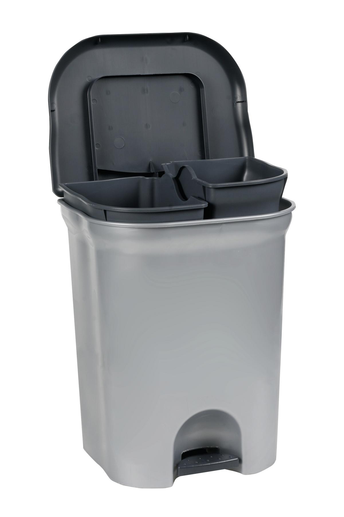 Mülleimer Torge + Deckel 2x10l Kunststoff Bht: 38x46x30 Cm - Silberfarben/Schwarz, KONVENTIONELL, Kunststoff (37.5/46/29.5cm)