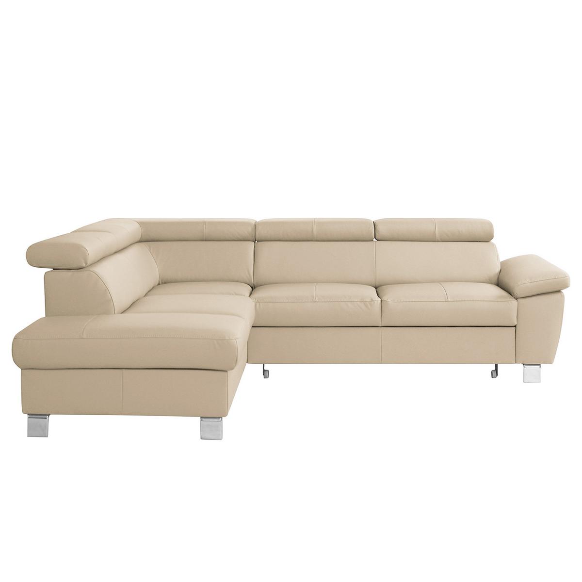 Ecksofa Lugano Teilleder Beige 208x248 - Chromfarben/Beige, Design, Leder/Textil (208/248cm) - Livetastic