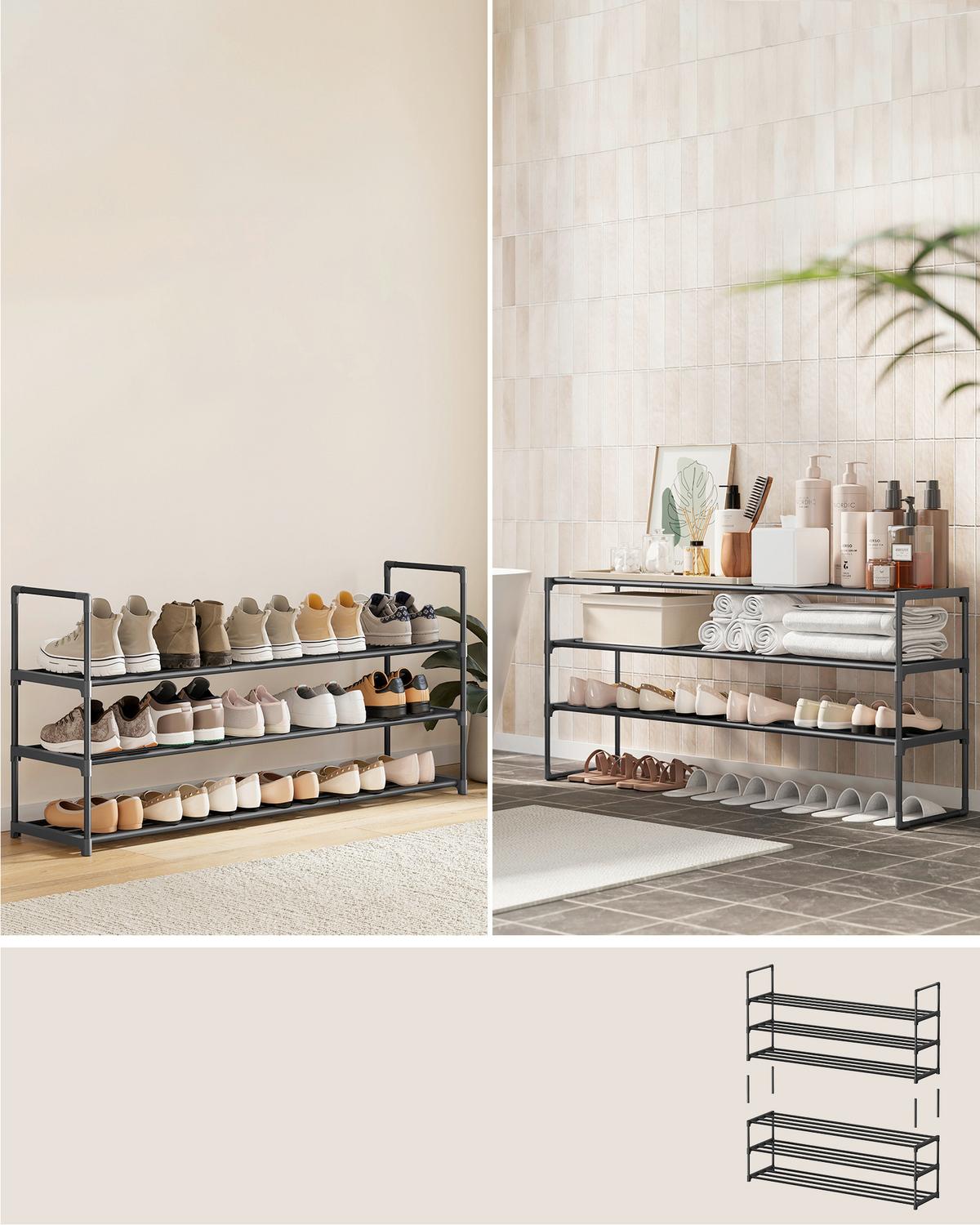 Schuhregal Schwarz B: 117cm - Schwarz, Basics, Kunststoff/Metall (117/55/30cm)