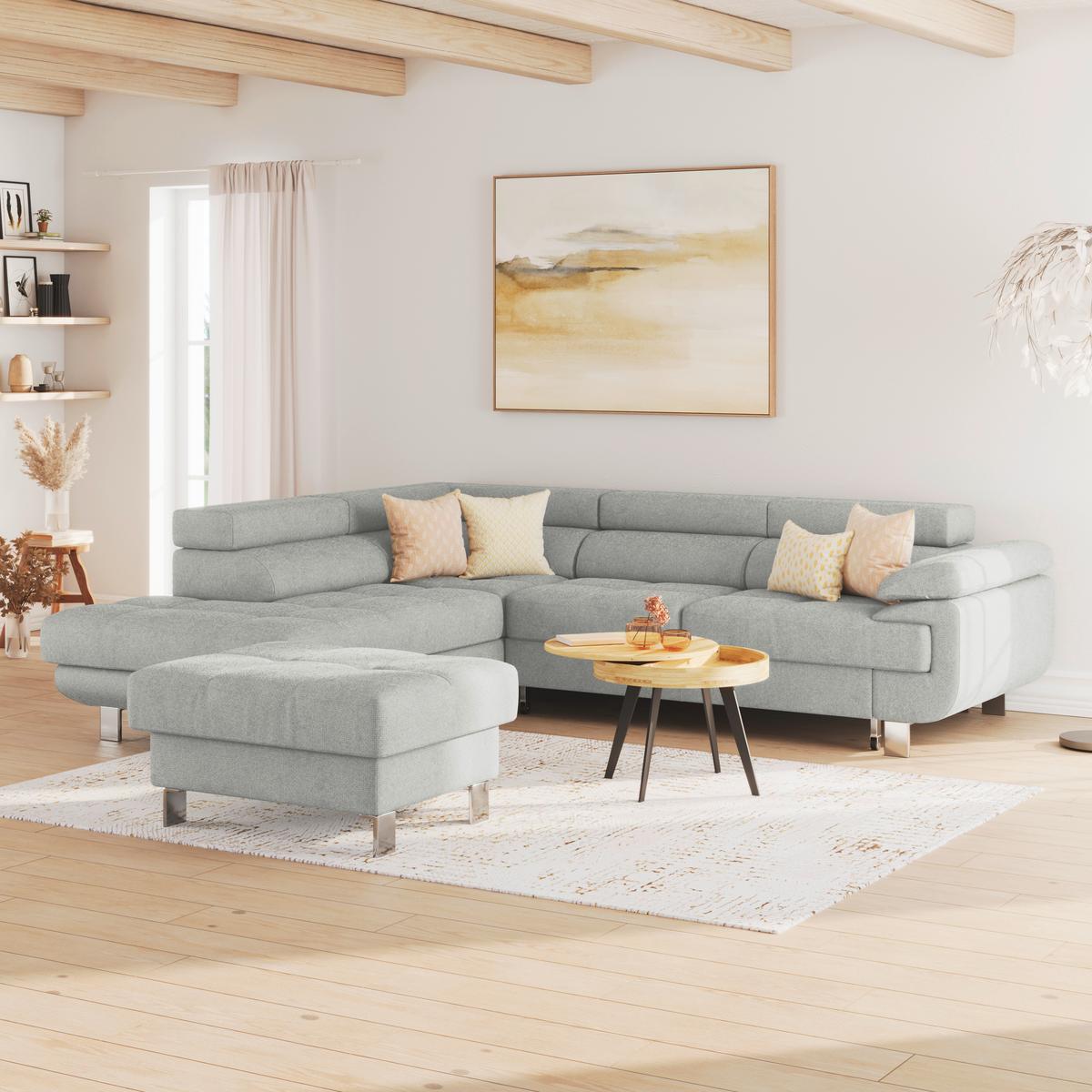Ecksofa mit Schlaffunktion & Bettkasten Savona Hellgrau - Hellgrau, MODERN, Textil (230/270cm) - Ondega