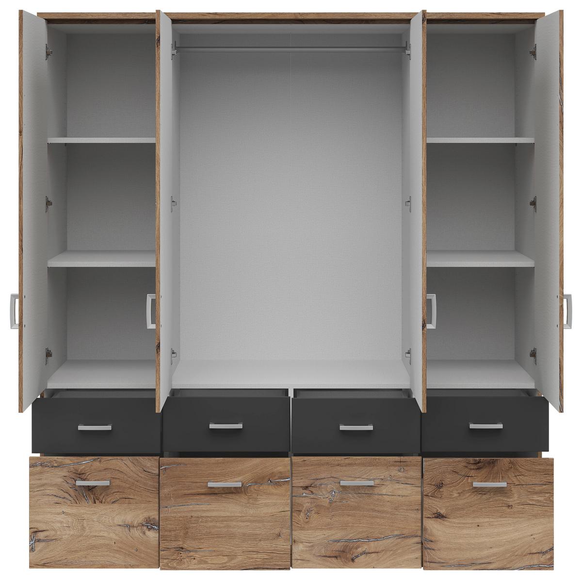 Skříň BRANDO 181cm barvy dubu/grafit - barvy dubu/barvy stříbra, Konvenční, kompozitní dřevo/plast (181/199/58cm)
