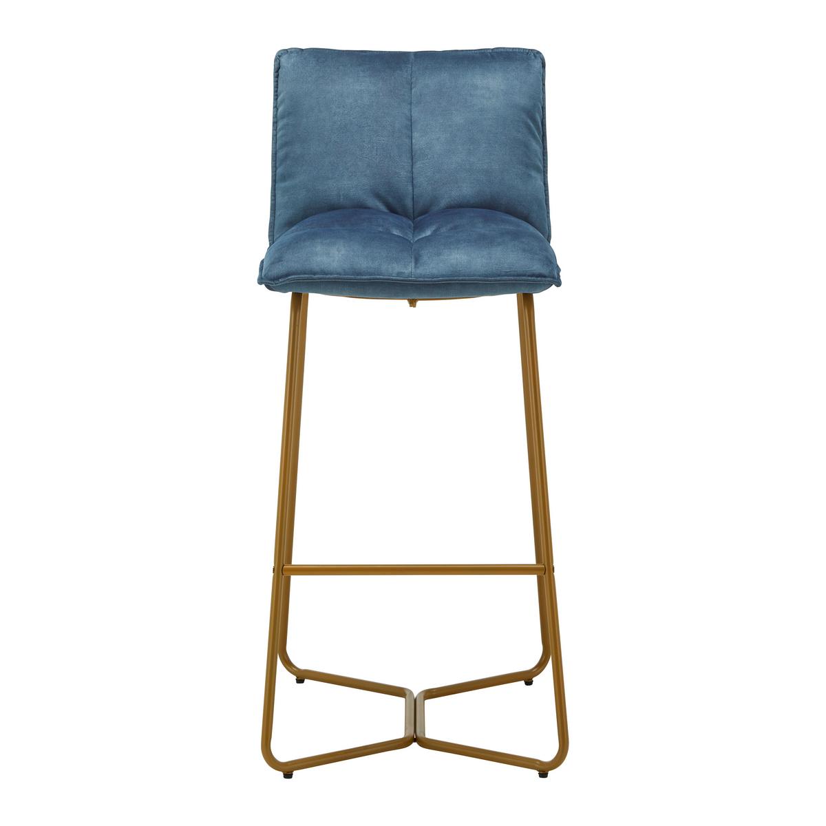 Barová židle Fonia ze sametu - modrá - modrá/barvy zlata, Moderní, kov/dřevo (46/103,5/57cm) - P & B