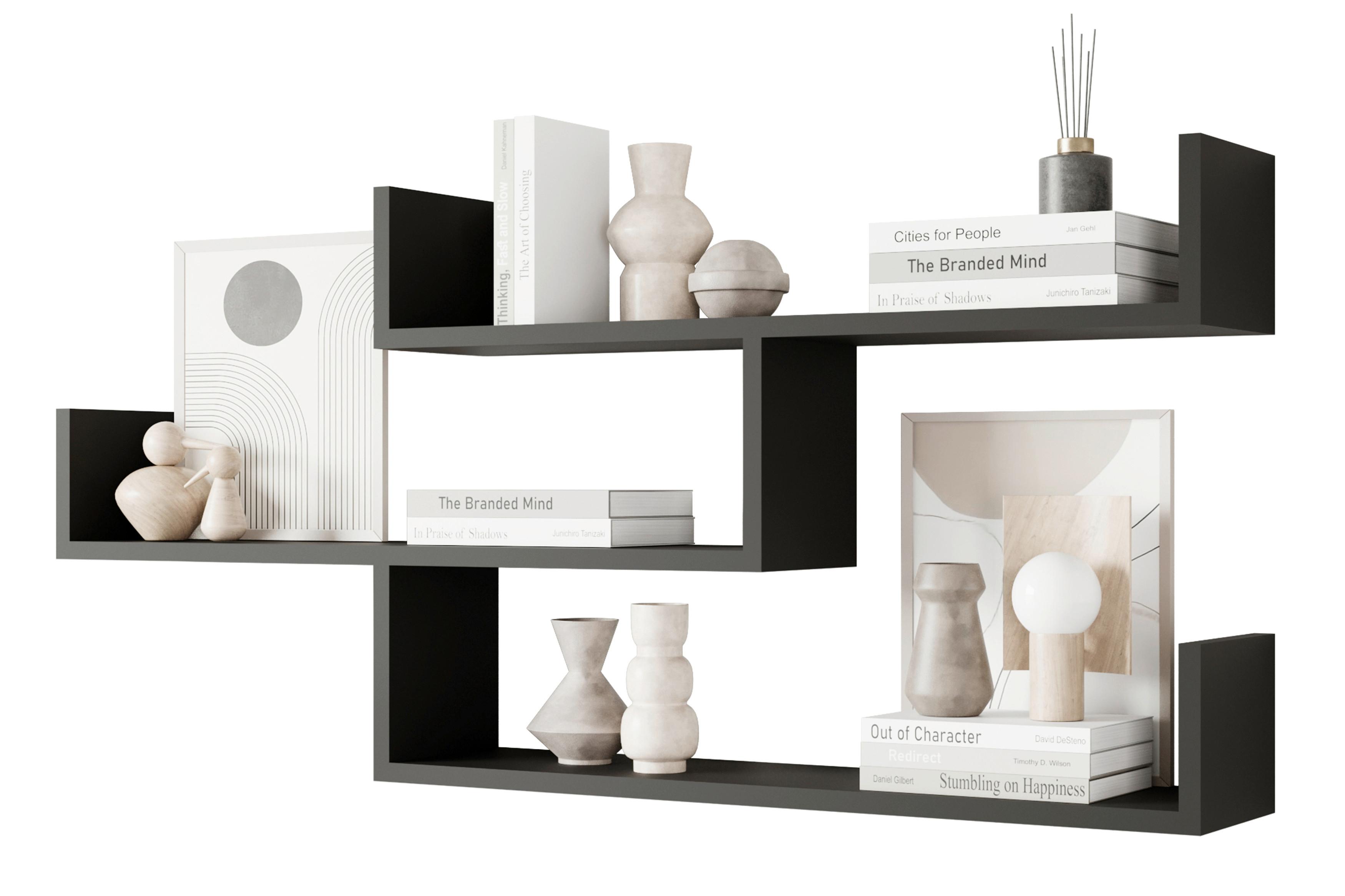 Wandregal Trio Schwarz B: 119,1cm - Schwarz, Basics, Holzwerkstoff (119,1/55/18cm)