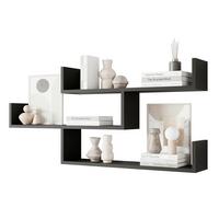 Wandregal Trio Schwarz B: 119,1cm - Schwarz, Basics, Holzwerkstoff (119,1/55/18cm)