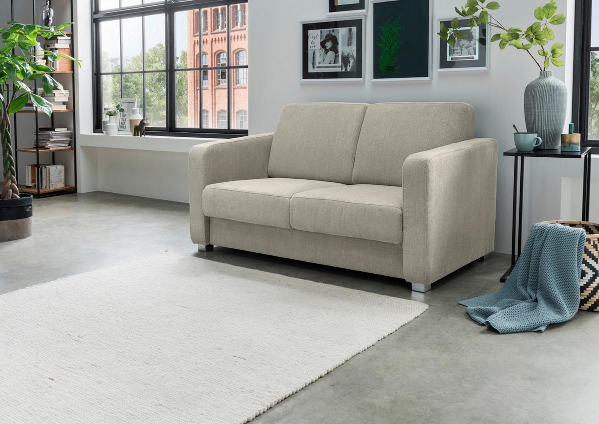 Schlafsofa Mia, Beige B: 159 Cm - Chromfarben/Beige, Basics, Textil (159/88/87cm) - Livetastic