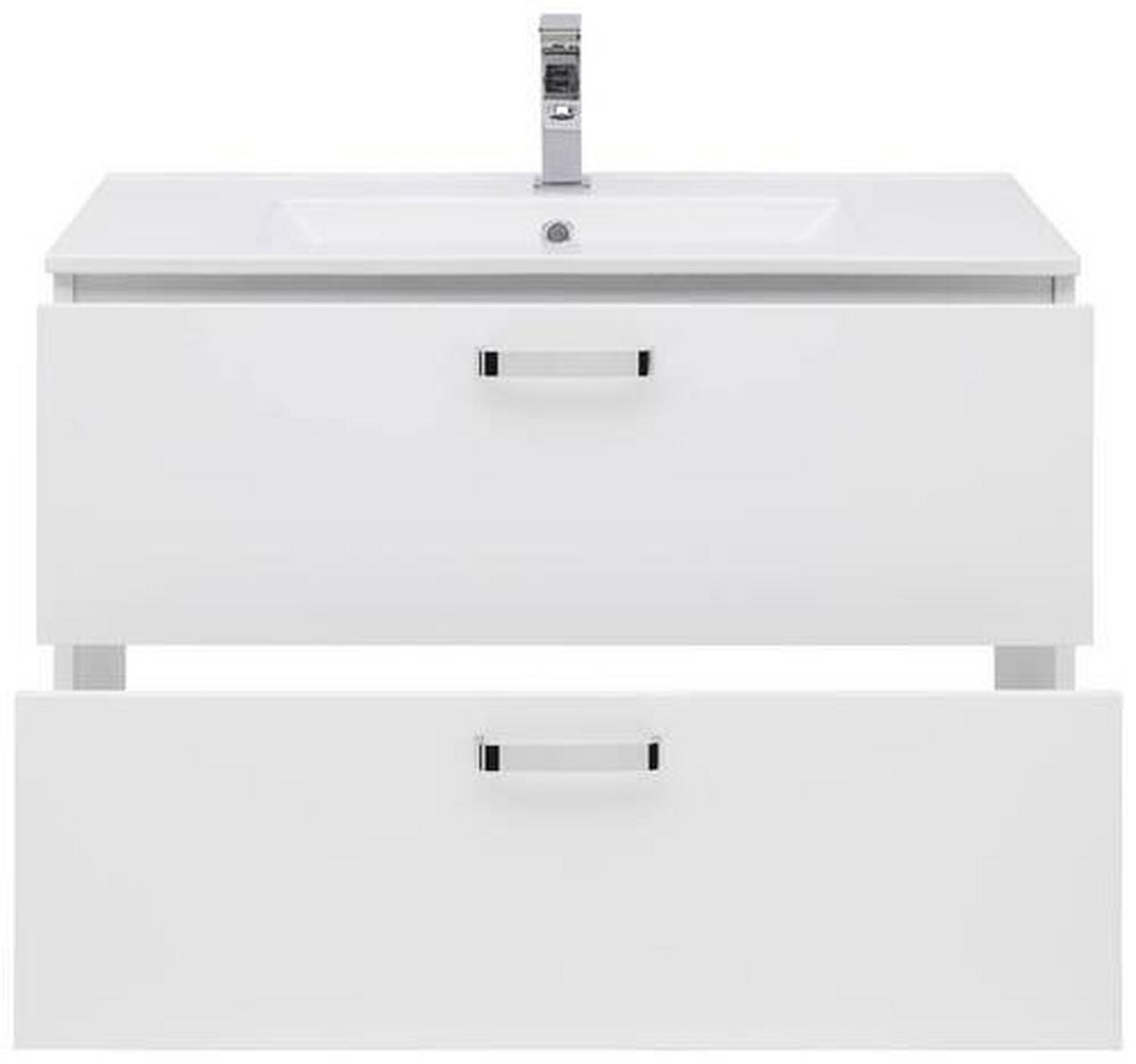 Waschbecken mit Unterschrank B: 81 cm Weiß - Weiß Hochglanz/Weiß, KONVENTIONELL, Keramik/Holzwerkstoff (81/56/46,5cm) - Ondega