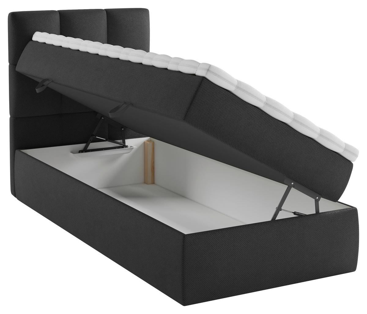 Boxbett Mit Topper & Bettkasten 90x200 Polly - Schwarz, MODERN, Holz/Holzwerkstoff (90/200cm) - MID.YOU
