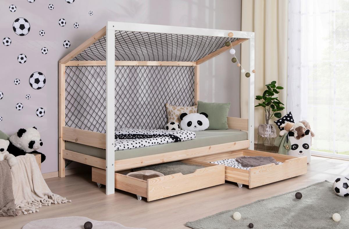 Bodenbett Mit Matratze 90x200 Cm Naturfarben/weiß - Naturfarben/Weiß, MODERN, Holz/Textil (90/200cm) - MID.YOU