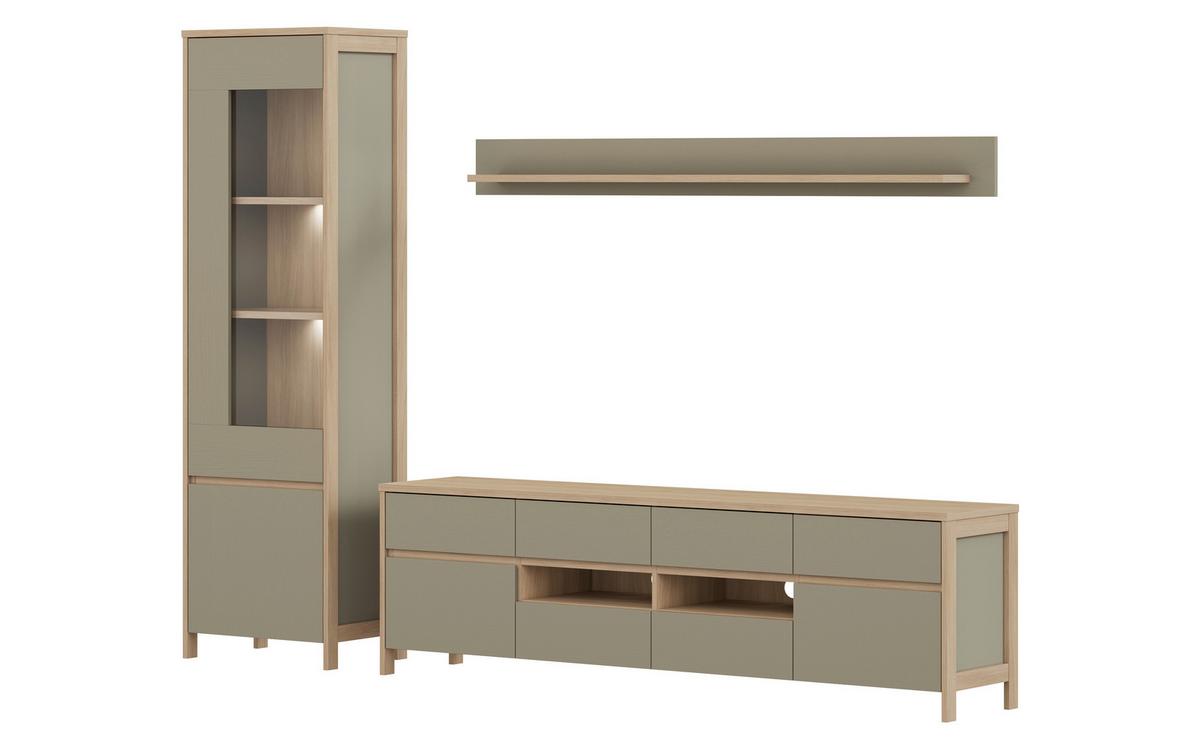 Wohnwand Stranda Eukalyptusholzfarben B: 266cm - Eichefarben/Eukalyptusholzfarben, Design, Holzwerkstoff (266/195/39cm) - MID.YOU