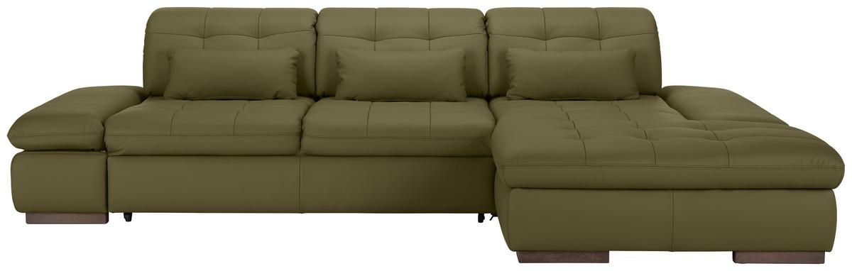 Rohová sedačka SANFINO, pravá, olivovozelená pravá koža - olivovozelená/chrómová, Konventionell, kov/koža (305/79-96/199cm) - Premium Living