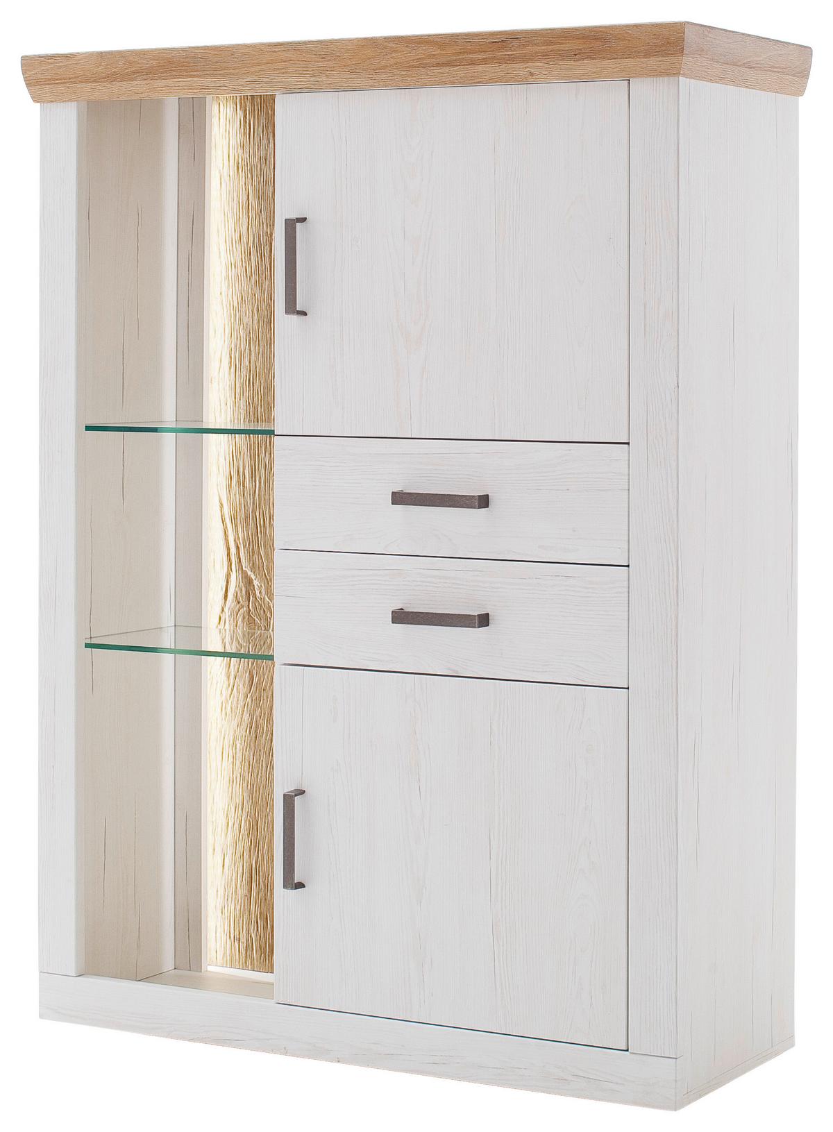 Highboard B: 106 cm Madrid Eiche-/Pinienfarben - Eichefarben/Schwarz, Design, Glas/Holzwerkstoff (106/142/40cm) - MID.YOU