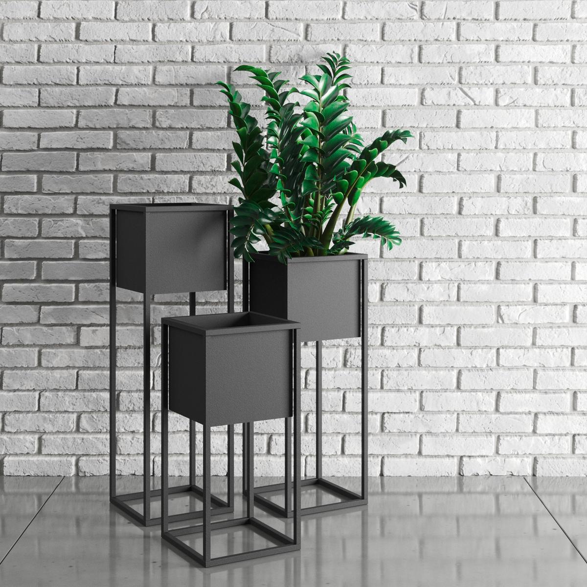 Blumenständer Metall Bxhxt: 28x75x28 Cm - Schwarz, Basics, Metall (28/75/28cm)