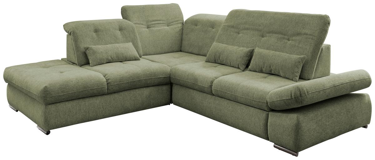 Ecksofa Mit Schlaffunktion Dalida Grün Chenille - Chromfarben/Grün, Design, Textil (254/280cm) - Livetastic