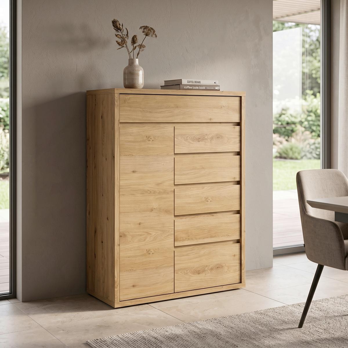 Highboard Shetland Eichefarben/Grau B: 86 cm - Eichefarben/Grau, MODERN, Holzwerkstoff (86/123/40cm)