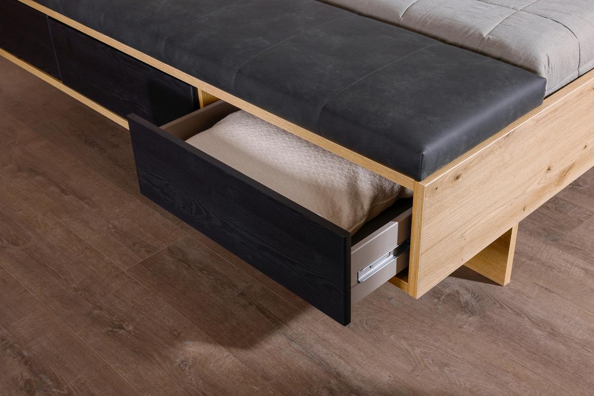 Bettanlage Apollon Eiche Artisan/Schwarz B: 180cm - Schwarz/Eiche Artisan, MODERN, Holzwerkstoff/Textil (180/200cm) - Rauch Möbel