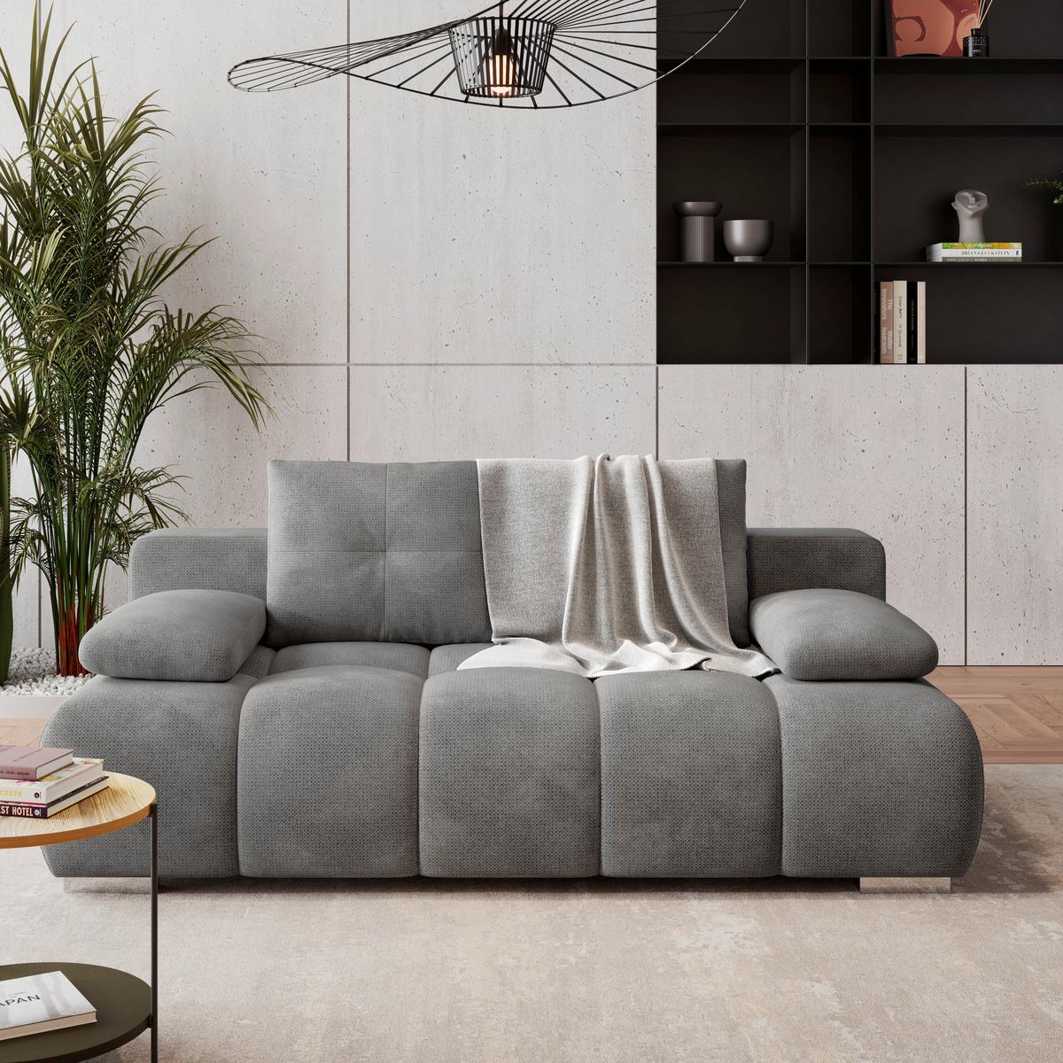 Boxspringsofa mit Bettkasten Webstoff dunkelgrau, B: 206 cm - Chromfarben/Dunkelgrau, Trend, Holzwerkstoff/Textil (206/90/105cm) - Luca Bessoni