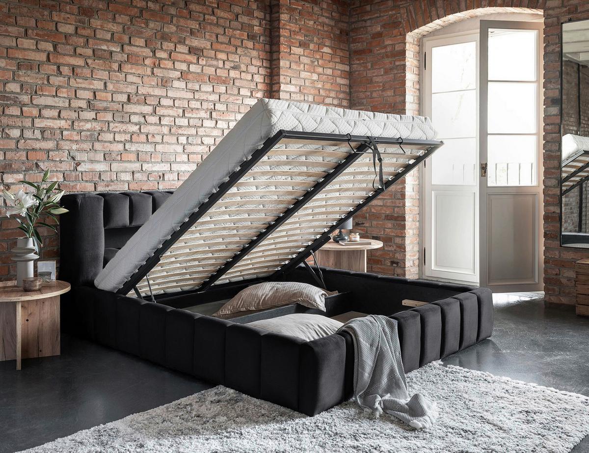 Polsterbett Lamica Schwarz Lf: 160x200 Cm - Beige/Schwarz, MODERN, Holz (160/200cm) - MID.YOU