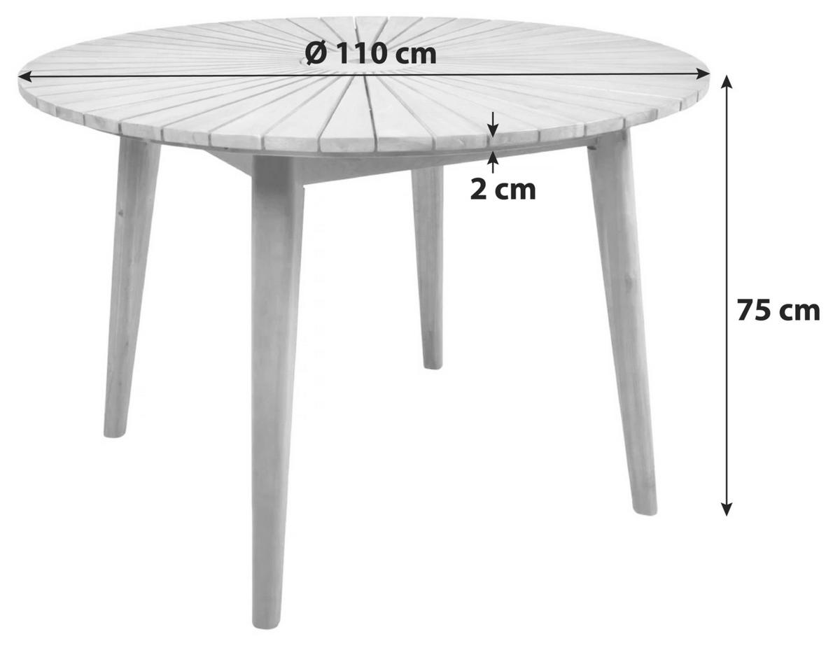Gartentisch Fremont Akazienholz ⌀ 110 Cm - Hellbraun, Basics, Holz (110/110/75cm) - Gardenson