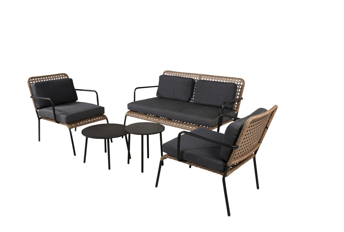 Loungegarnitur 5-tlg Paola Holz/metall Mit Kissen - Dunkelgrau/Schwarz, KONVENTIONELL, Naturmaterialien/Holz - Gardenson