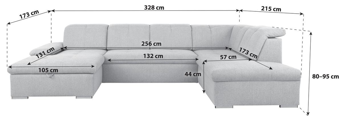 Wohnlandschaft Ramzes Schwarz U: 173x328x215 cm - Schwarz/Grau, Design, Textil (173/328/215cm) - MID.YOU