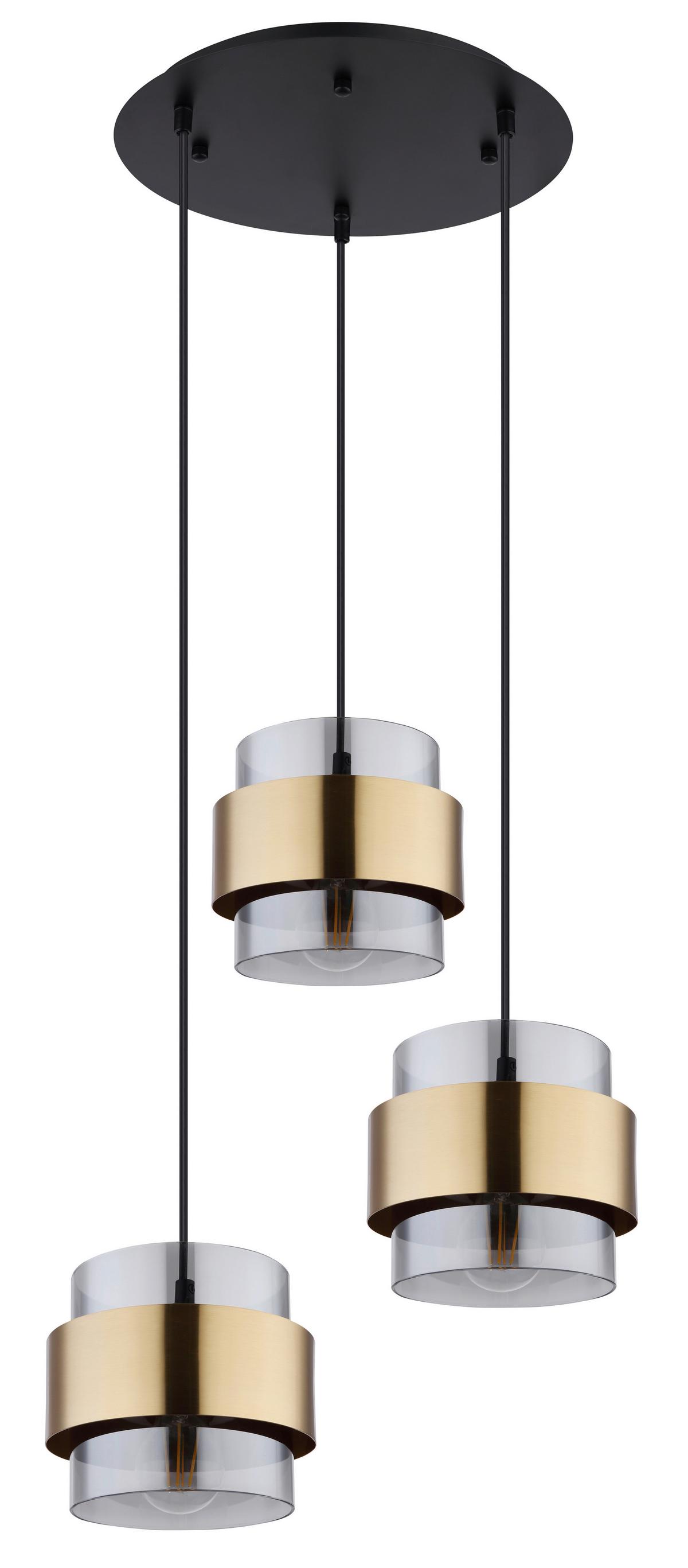 Hängeleuchte H:120 cm 3-Flammig - Klar/Messingfarben, Design, Glas/Metall (45/120cm) - Globo