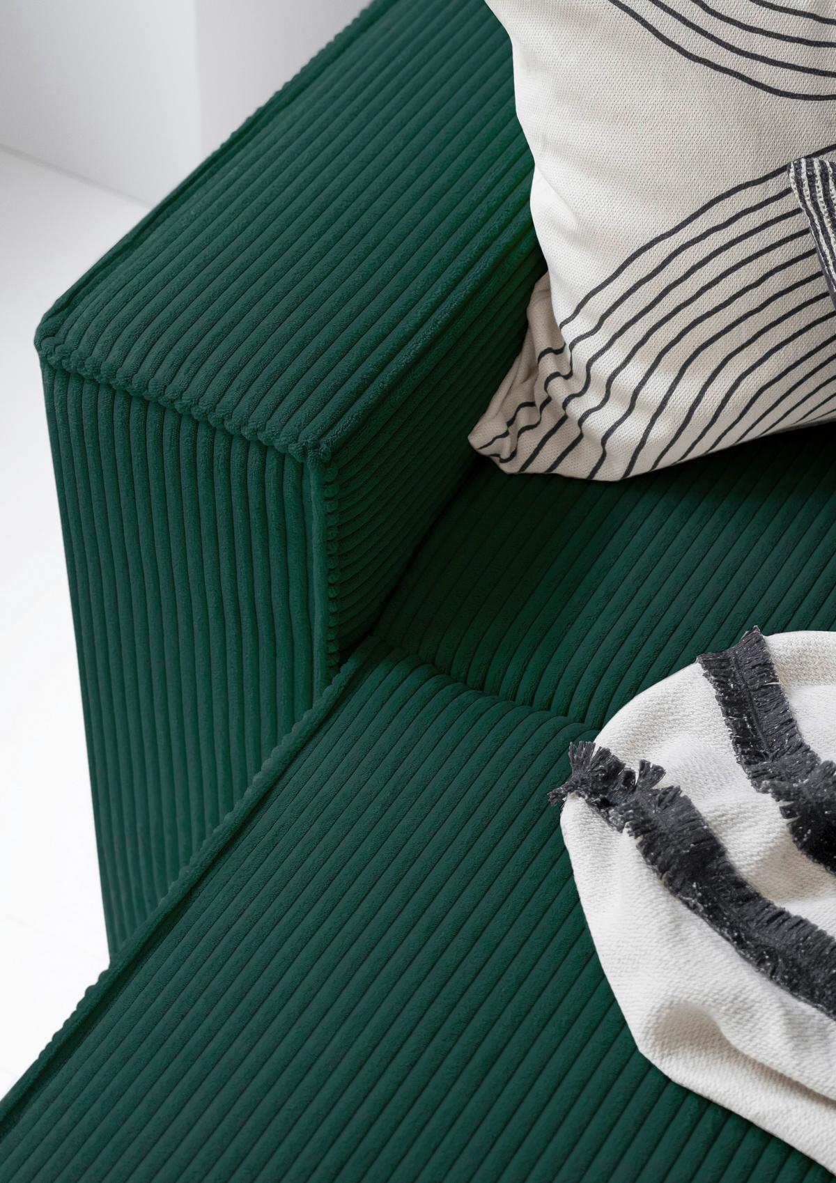 Rohová sedačka OLIVER, tmavě zelená, manšestr, pravá - černá/tmavě zelená, Design, textil/plast (156/322/194cm) - MID.YOU