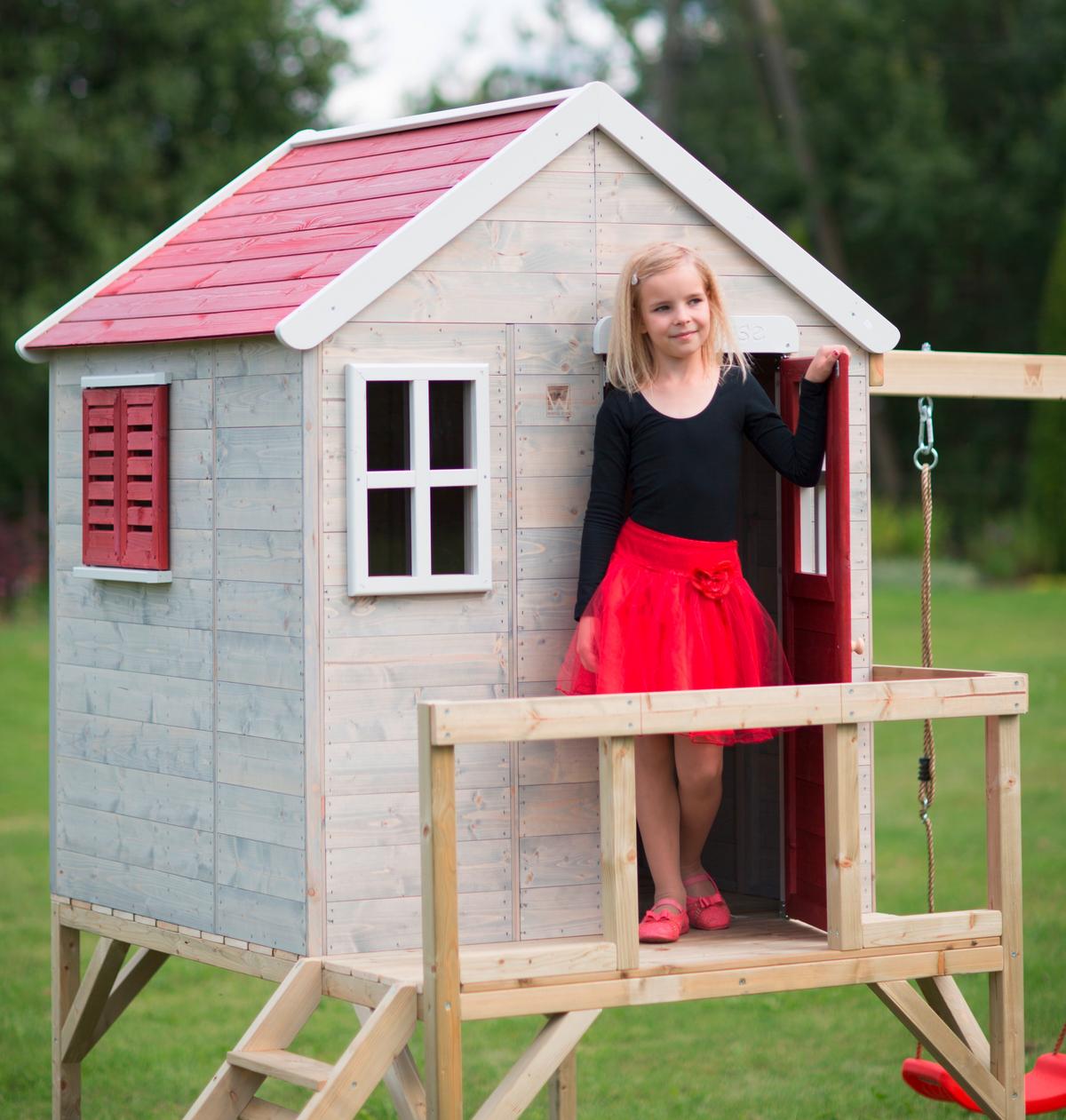 Spielhaus Zebra Naturfarben/rot, B: 350 Cm - Rot/Naturfarben, KONVENTIONELL, Holz (350/242/192cm)