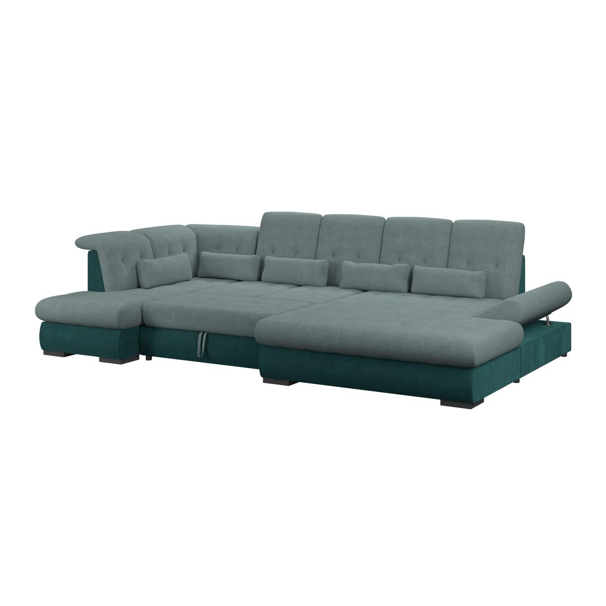 Wohnlandschaft Madera Mit Schlaffunktion Grün - Türkis/Blau, KONVENTIONELL, Kunststoff/Textil (212/358/190cm)