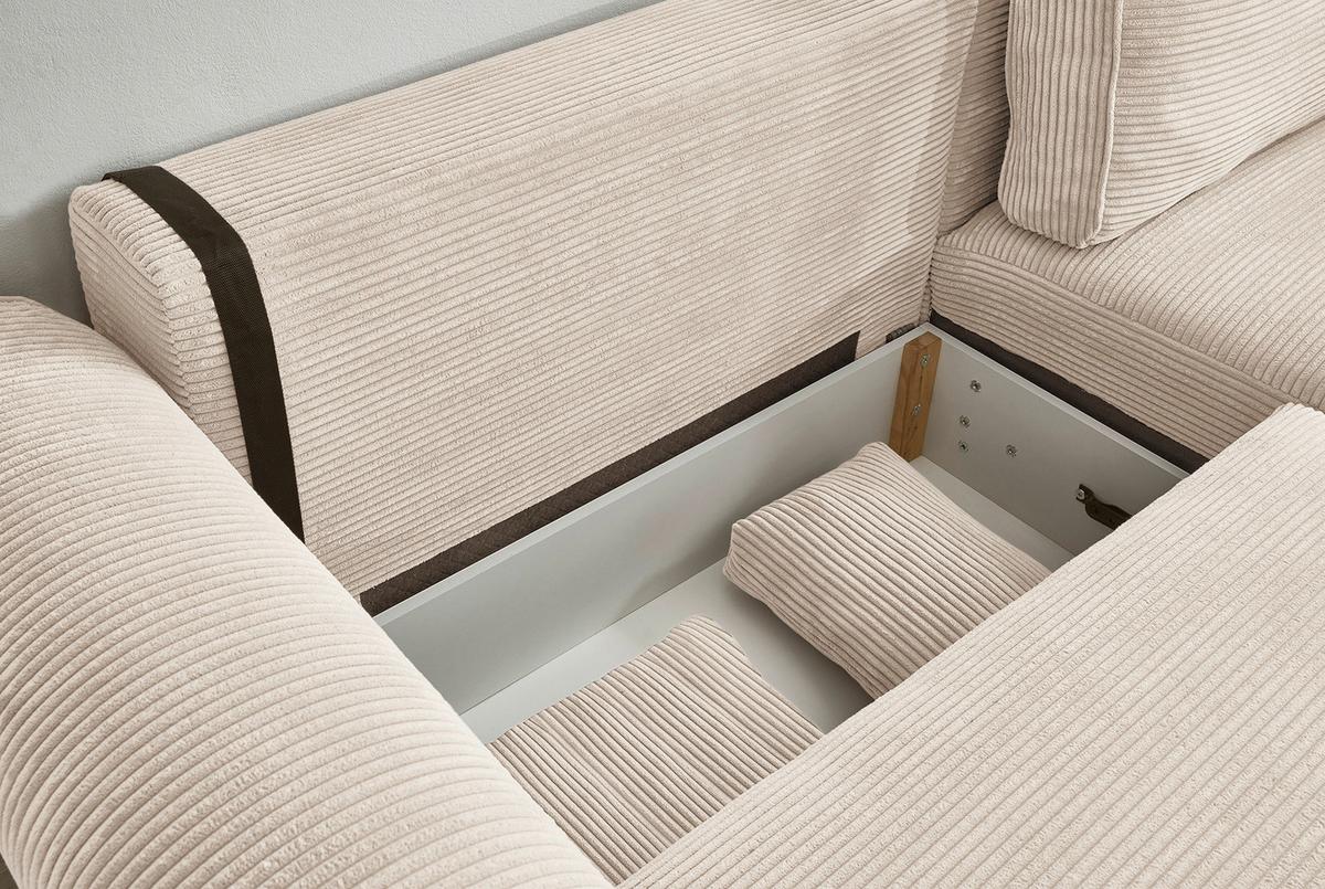 Ecksofa Mit Schlaffunktion Angelina Creme Kord - Creme/Schwarz, Basics, Textil (255/92/185cm) - MID.YOU