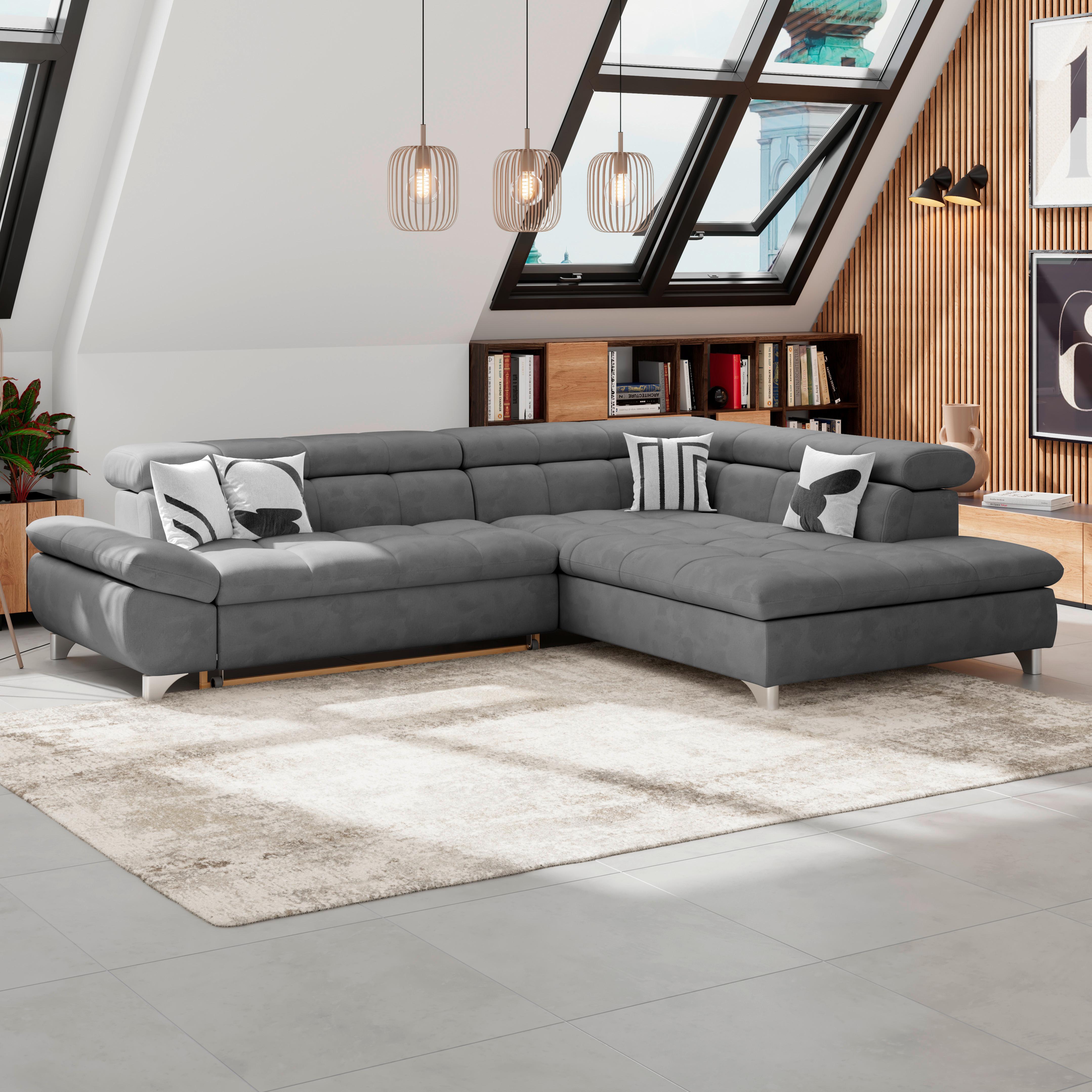 Ecksofa Gemini Dunkelgrau, B: 312cm - Chromfarben/Dunkelgrau, KONVENTIONELL, Textil (312/234cm)