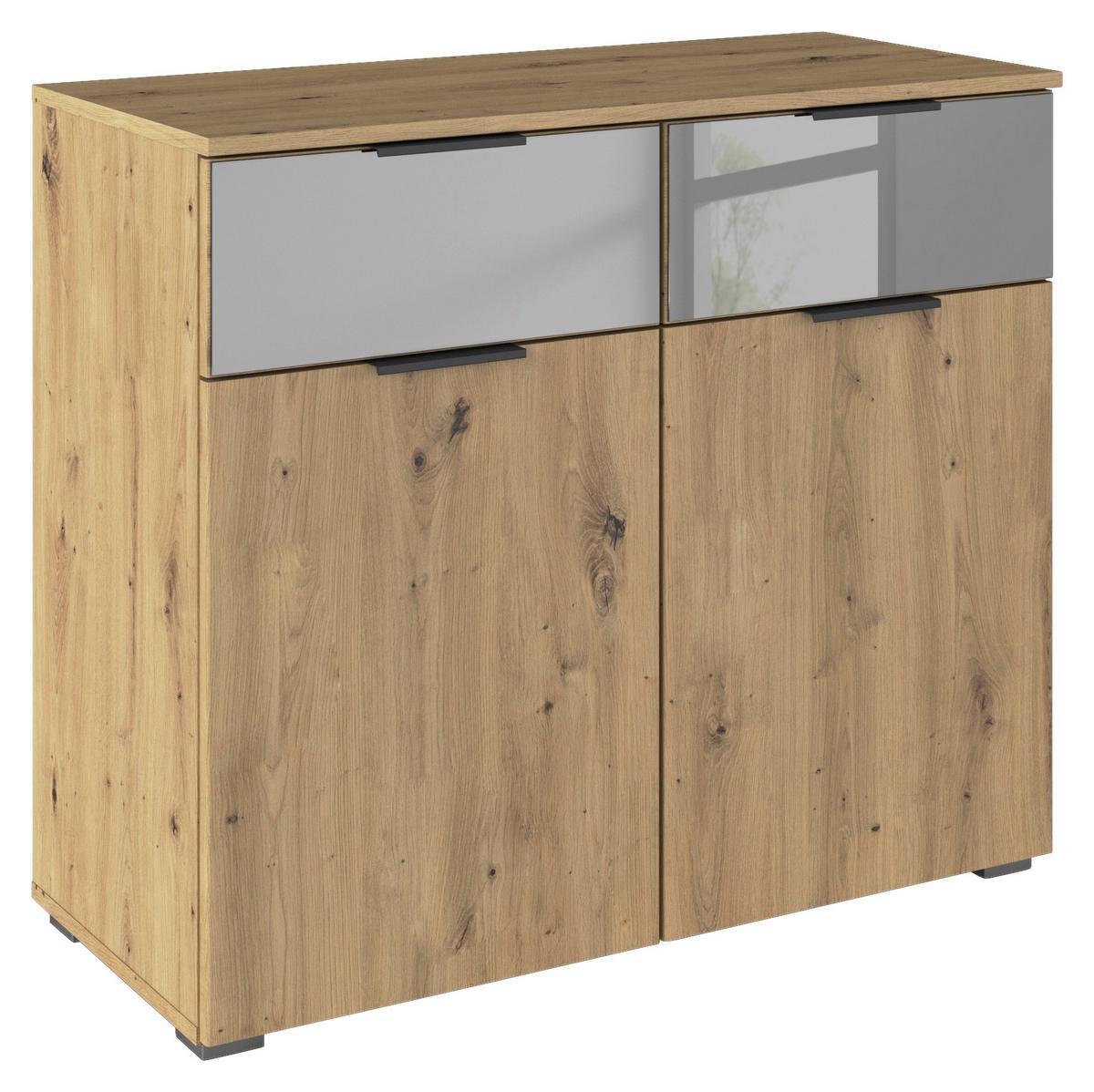 Kommode Skyla Eiche Dekor/grauspiegel B:93cm - MODERN, Glas/Holzwerkstoff (93/81/42cm) - Rauch Möbel