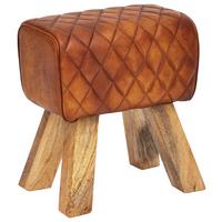 Taburetka Hocker pravá koža - hnedá/prírodná farba, Modern, koža/drevo (40/48/27cm) - MID.YOU