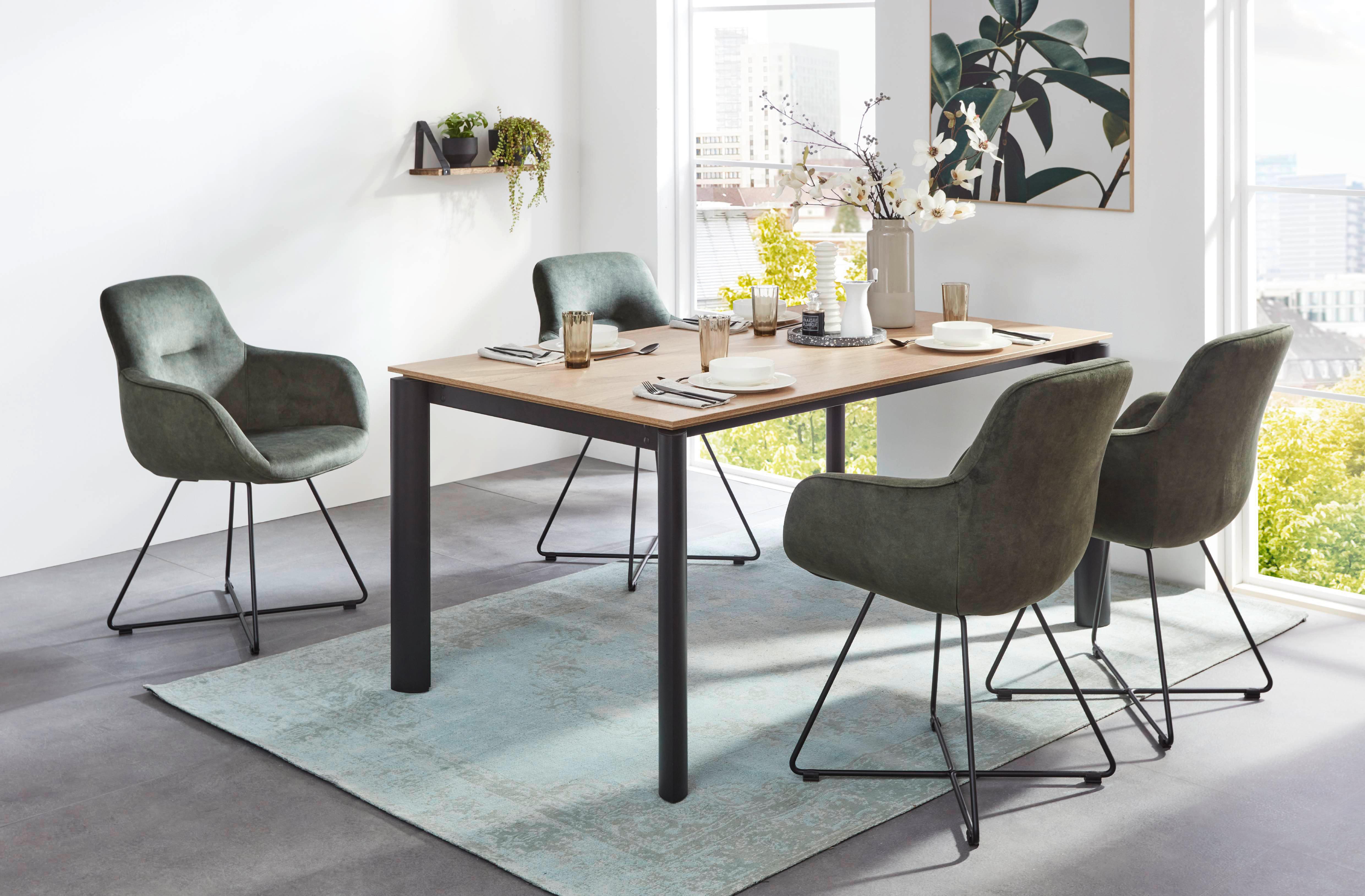 STOLIČKA S PODRÚČKAMI CROSS-CHA - čierna/lesná zelená, Basics, kov/textil (62/89/61cm) - Celina Home