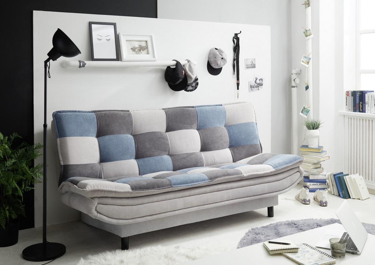 Schlafsofa Mit Bettkasten Patch, Mischgewebe - Blau/Dunkelgrau, Basics, Holzwerkstoff/Textil (188/90/89cm) - MID.YOU
