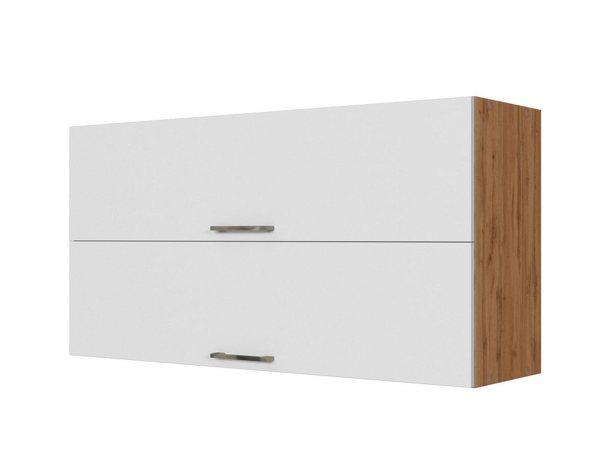 Küchenoberschrank B: 110 cm Eiche Dekor/Weiß 2 Klappen - Eiche Wotan/Weiß, MODERN, Holzwerkstoff (110/57/34cm) - Held