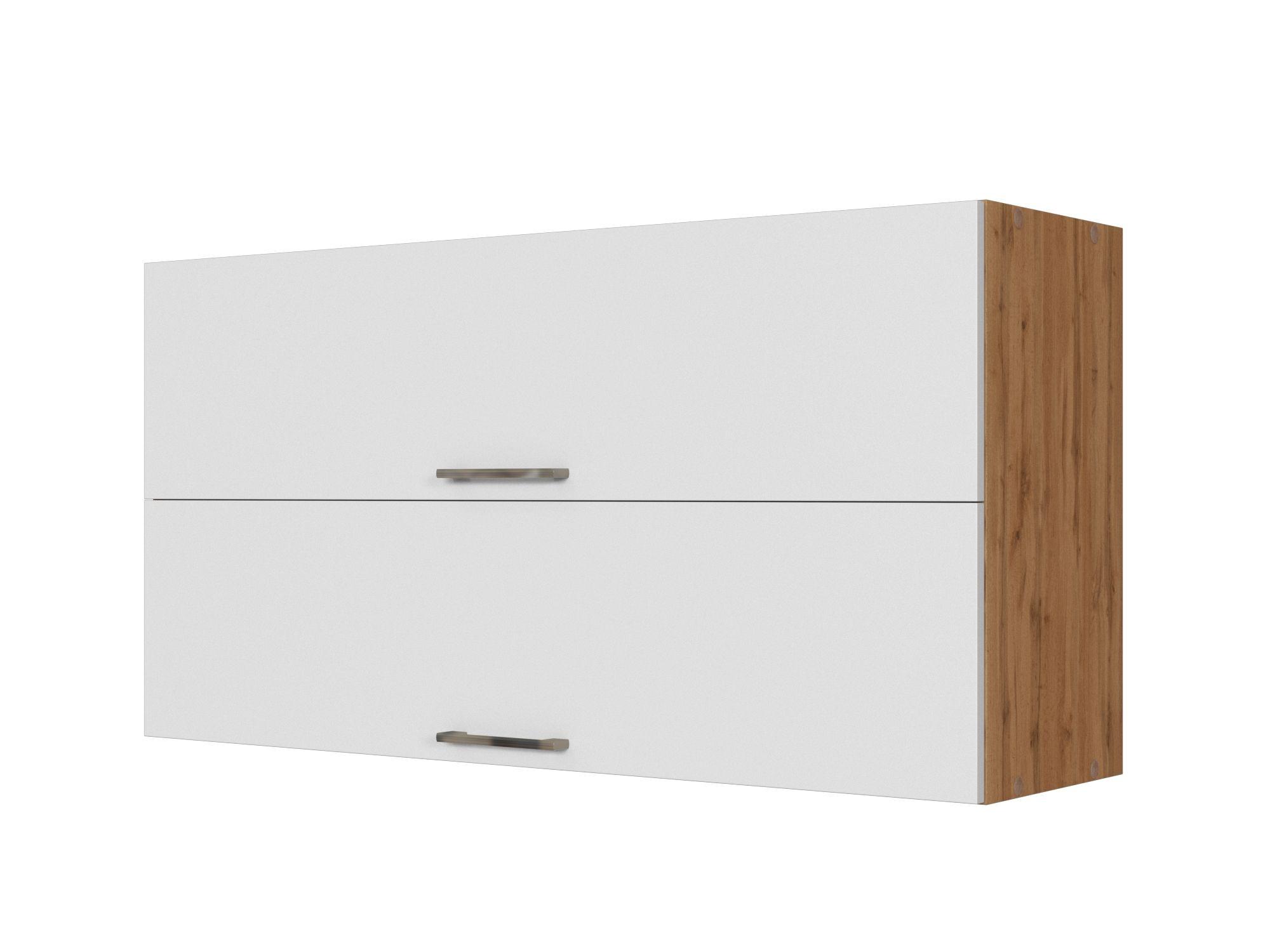 Küchenoberschrank B: 110 cm Eiche Dekor/Weiß 2 Klappen