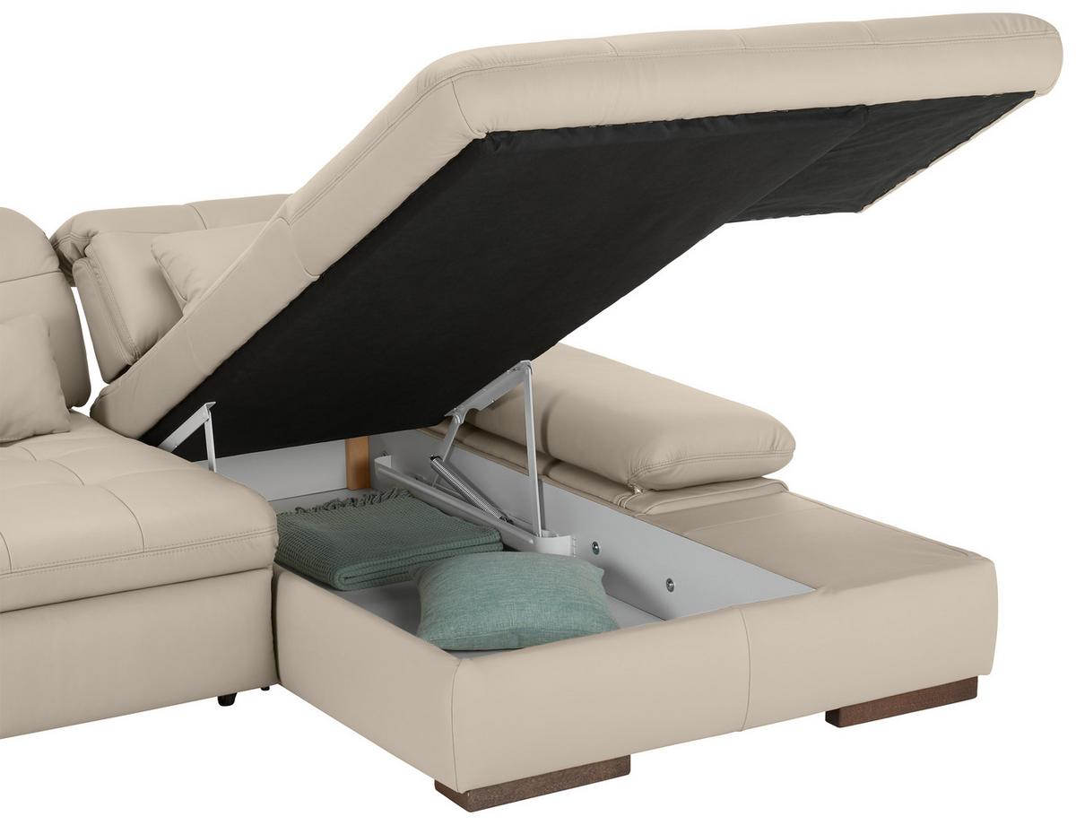 Rohová sedačka SANFINO, pravá, svetlě šedá pravá kůže - světle šedá/barvy chromu, Konvenční, kov/kůže (305/199cm) - Premium Living