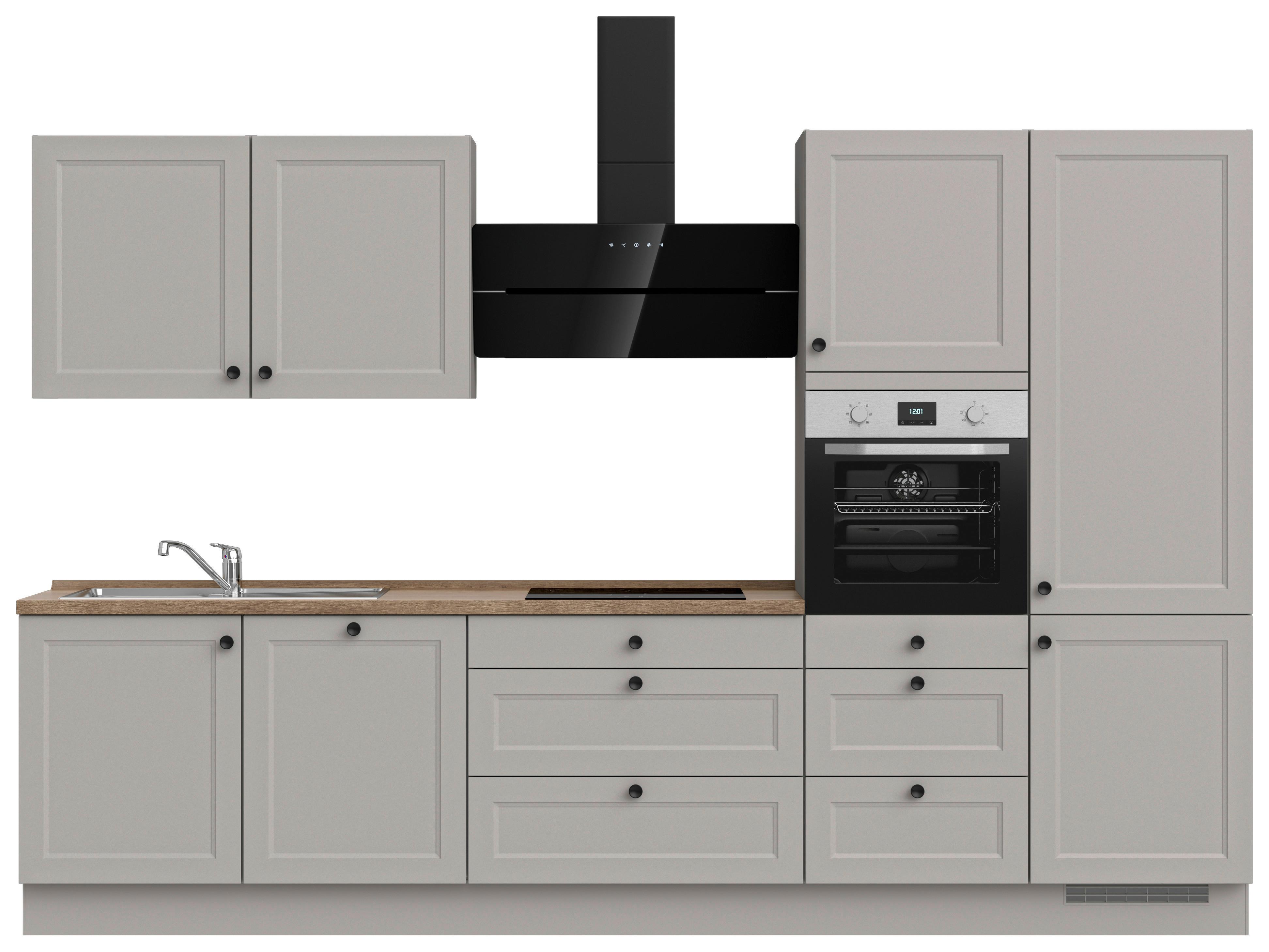 Kuchynská linka 330 cm, kamenná sivá supermatná - čierna/sivá, Modern, kov/kompozitné drevo (330cm) - Nobilia