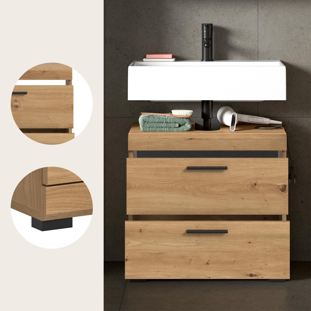 Waschbeckenunterschrank Scout Eiche Artisan Dekor B: 60cm - Schwarz/Eiche Artisan, Trend, Holzwerkstoff (60/56/34cm) - MID.YOU